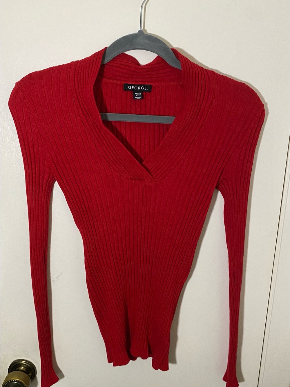 George Vibrant Red Ribbed V-Neck Sweater